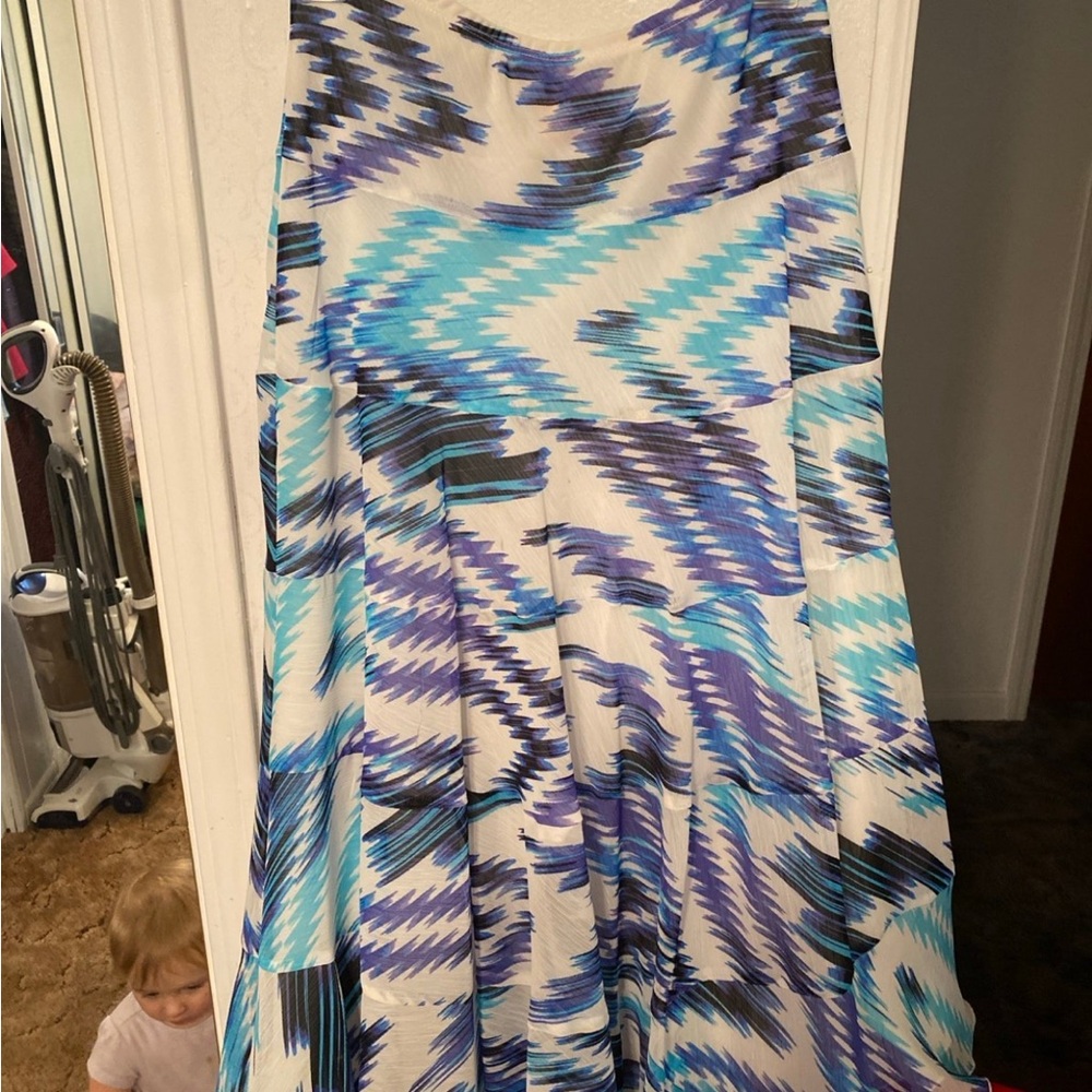 Ruby Rd. A-Line Skirt with Blue Zigzag Pattern